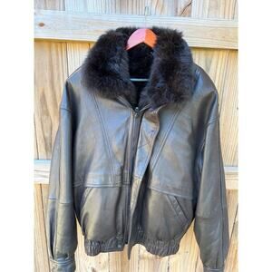 Vintage ANDREW MARC Black Bomber Jacket Fur Vest Sz Large